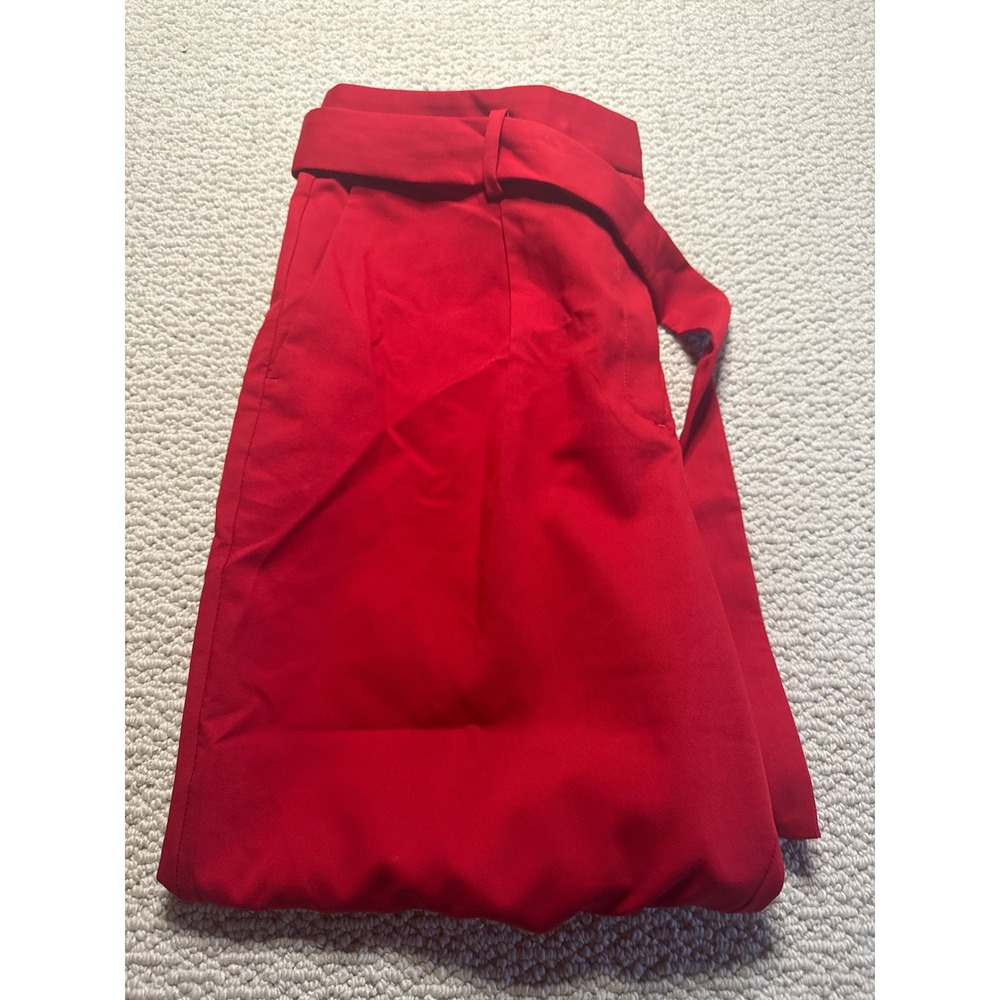 Ann Taylor Red Belted Wide Leg Trousers Size 12 High Rise Career Dress Pants